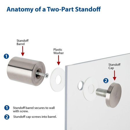 Outwater Round Standoffs, 2 in Bd L, Stainless Steel Brushed, 1 in OD 3P1.56.00770
